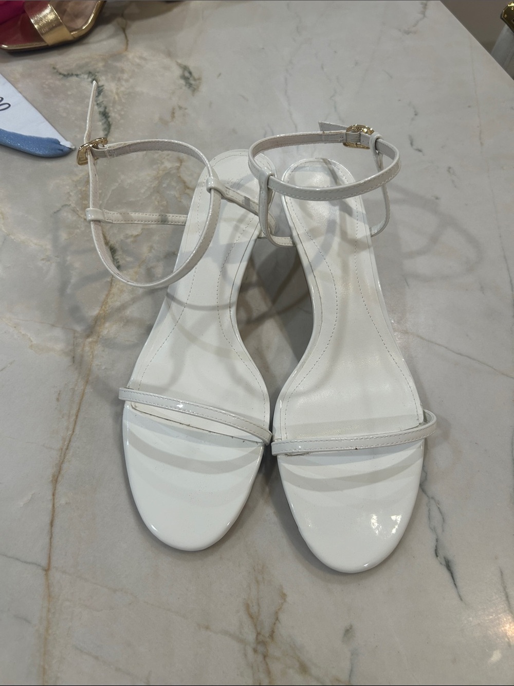 H&M White Patent Ankle-Strap Heeled Sandals. 1 “ heel